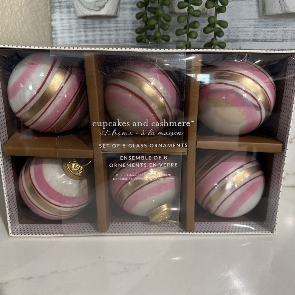 Cupcakes and Cashmere Stripe Glass Christmas Ornaments - Set of 6